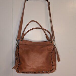 Viola Castellani Leather Studded Handbag with Braided Handles/Crossbody Strap